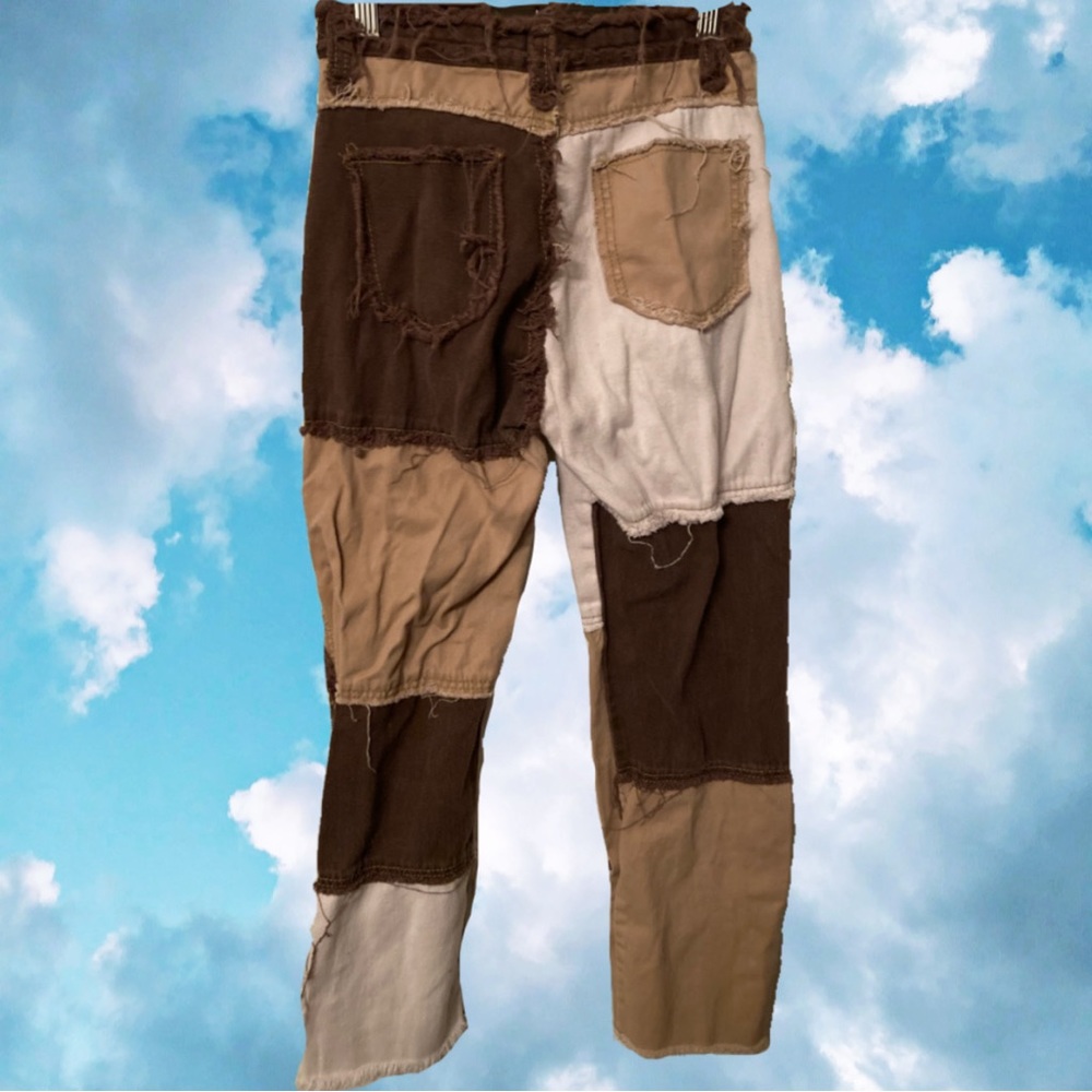Handmade brown patchwork jeans